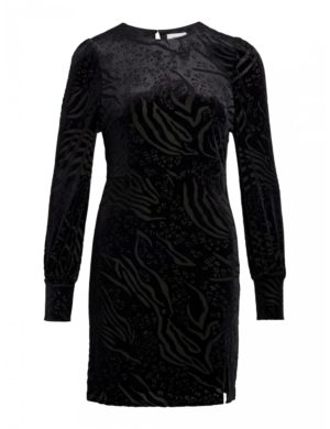 Vestido Layla en animal print con texturas en color negro. Marca vila.