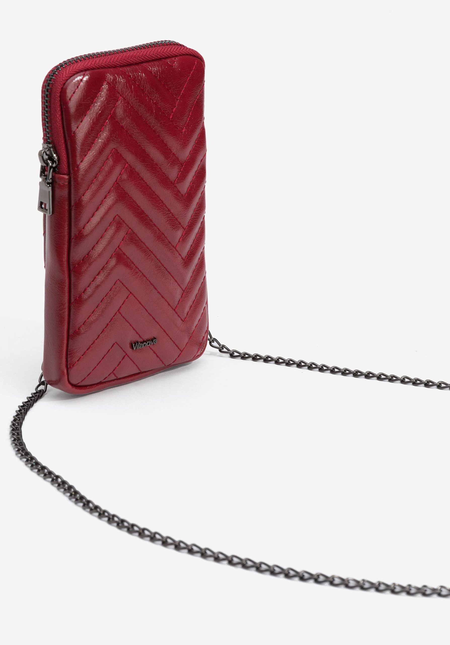 Bolso cuelga móvil bandolera abullonado en charol color rojo, modelo 71006762 de Vilanova.