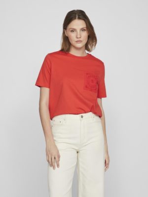 Camiseta Sybil Crochet Rojo. Modelo 14093300.