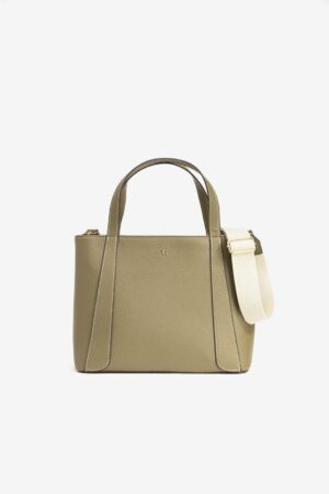 Bolso city verde Vilanova con doble asa, bandolera textil y acabado efecto piel texturizado