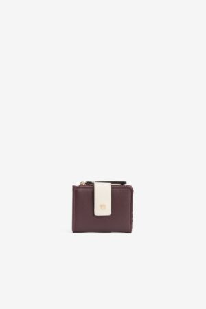 Cartera pequeña burdeos Vilanova con detalle beige