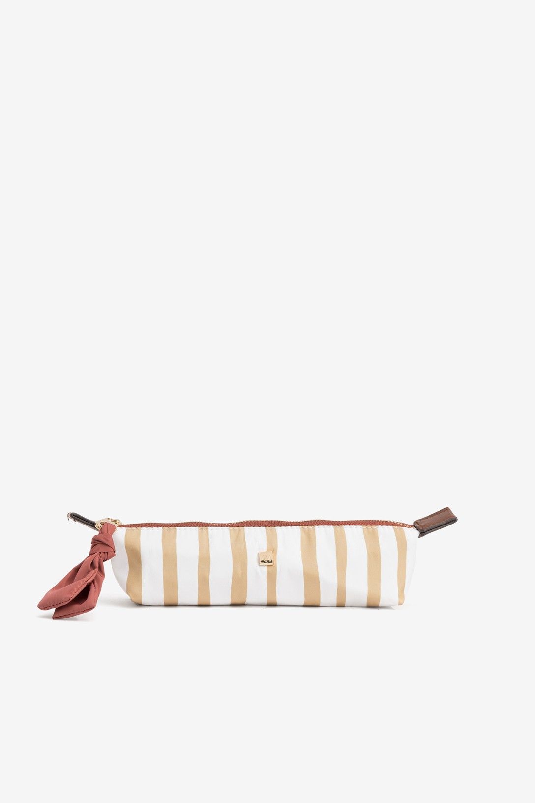 Estuche multiusos Vilanova beige con cremallera dorada y estampado de rayas
