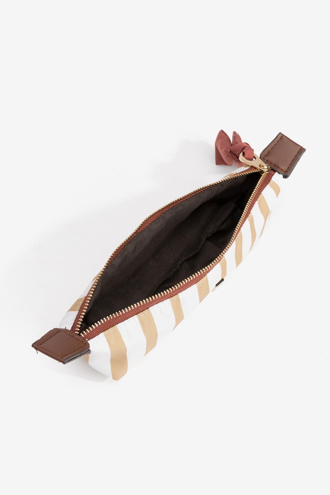 Estuche multiusos Vilanova beige con cremallera dorada y estampado de rayas