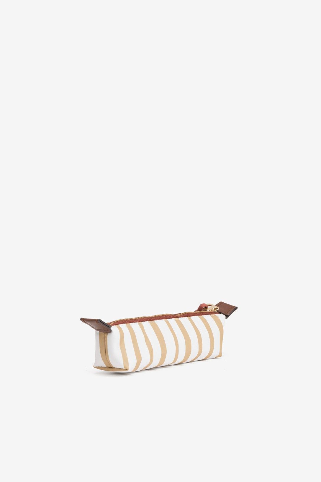 Estuche multiusos Vilanova beige con cremallera dorada y estampado de rayas
