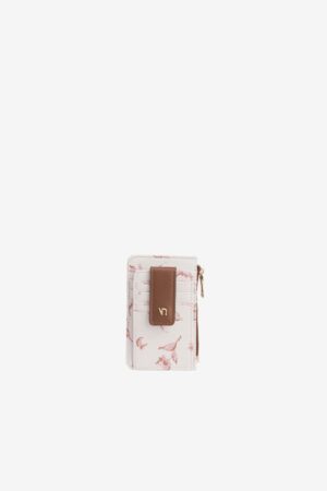 Tarjetero floral rosa con monedero y cremallera