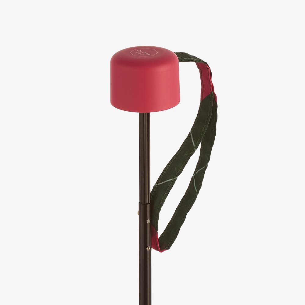 Paraguas plegable Clima con estampado de cuadros rosa y verde, diseño compacto y funda a juego para transportar cómodamente.