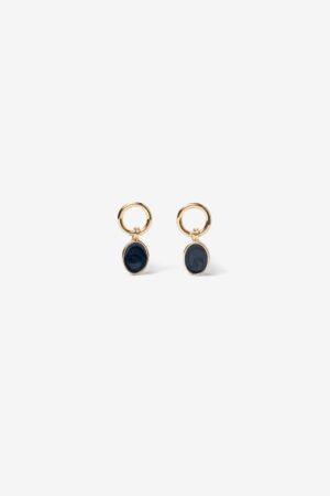 Pendientes aro dorado Vilanova con colgante ovalado azul esmaltado.