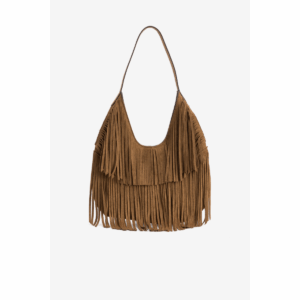 Bolso Savia Vilanova camel de antelina con flecos