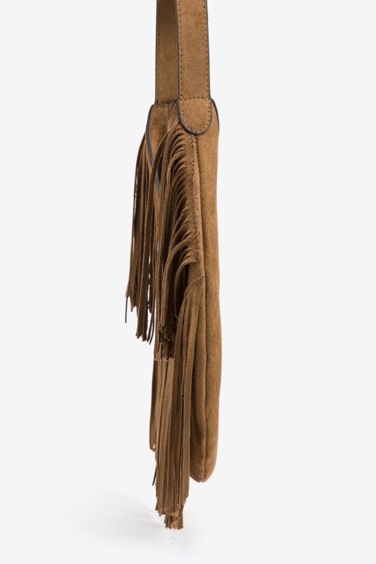 Bolso Savia Vilanova camel de antelina con flecos