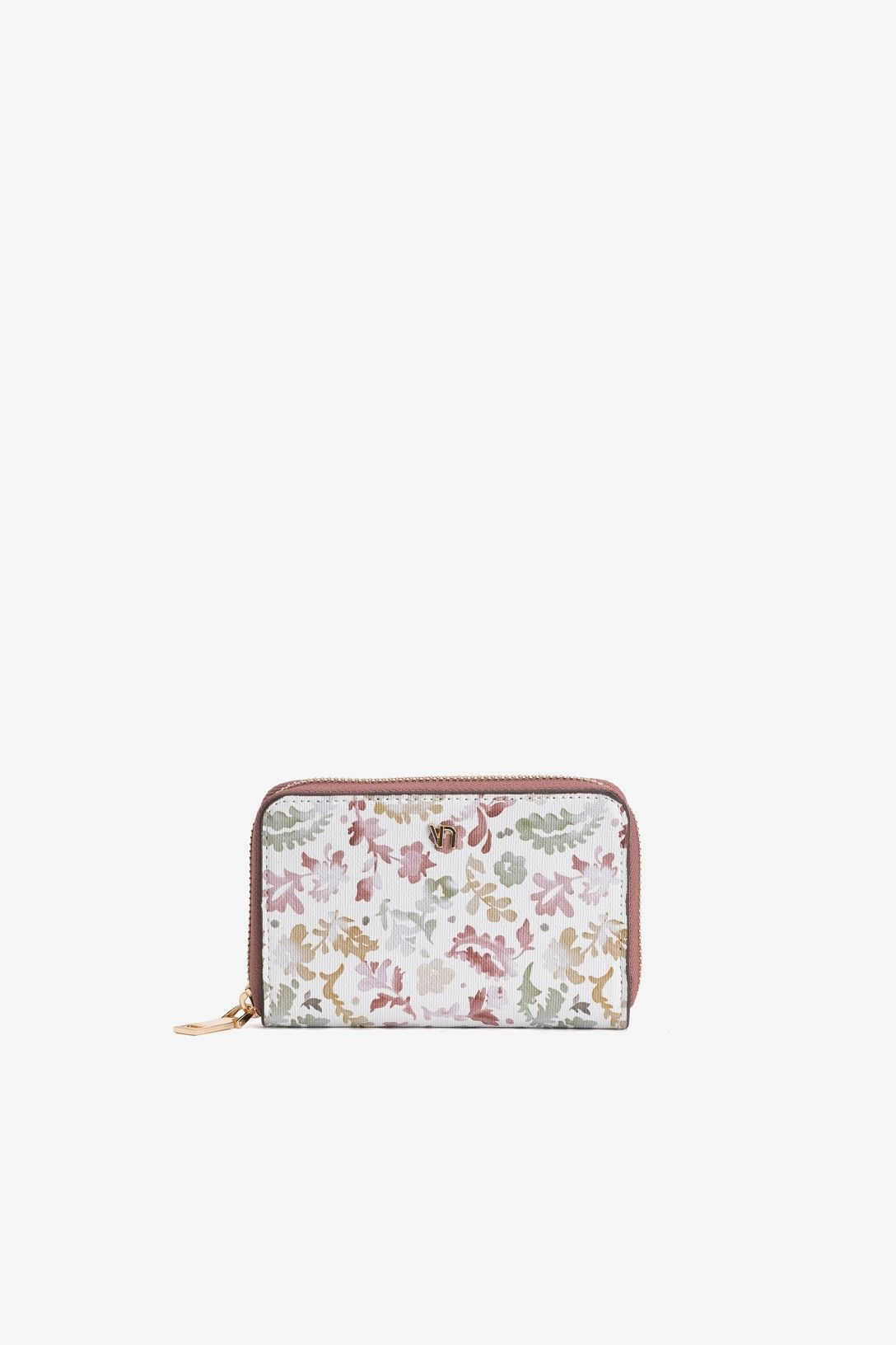 Cartera Pequeña Floral Vilanova con estampado floral y cierre de cremallera.