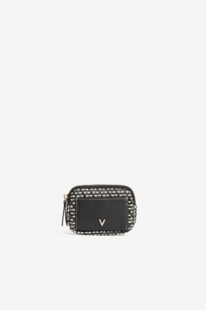 Monedero Textura Entrelazada Vilanova en blanco y negro con acabado entrelazado, bolsillo exterior y cierre de cremallera.