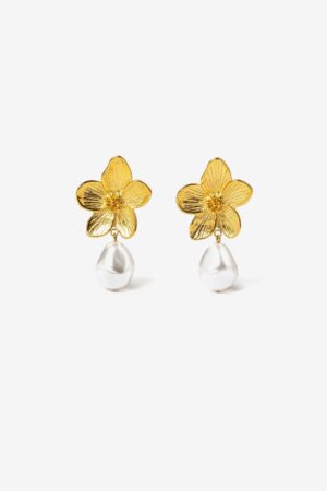 Pendientes Flor con Perla Vilanova Dorado