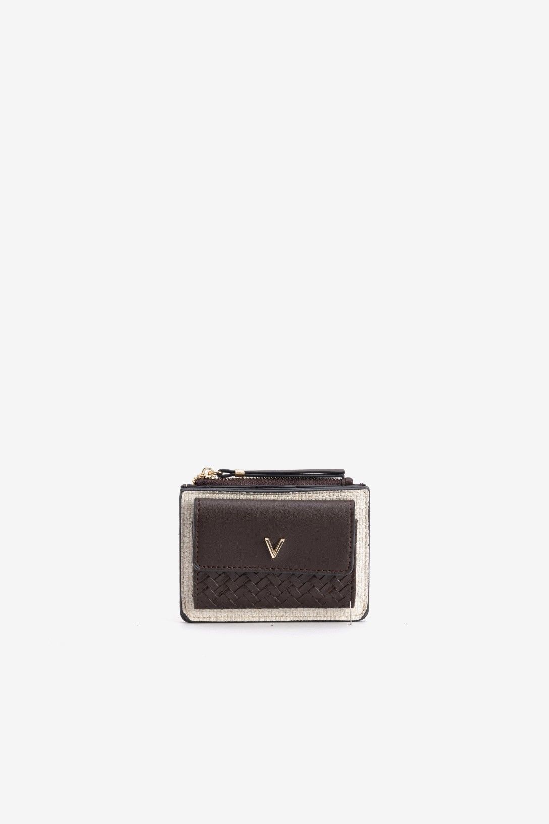 Tarjetero Elian de Vilanova bicolor con detalle trenzado, monedero con cremallera y compartimentos para tarjetas.