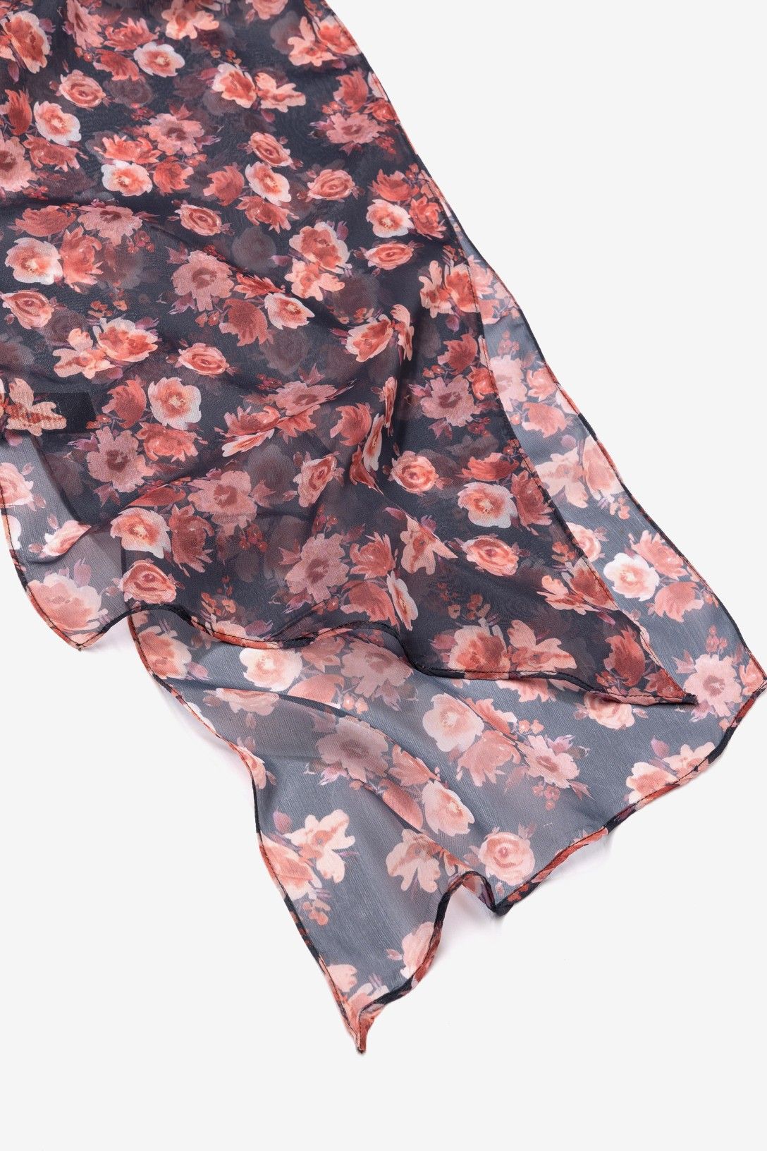 Pañuelo Iria Vilanova azul oscuro con estampado floral rosa y coral