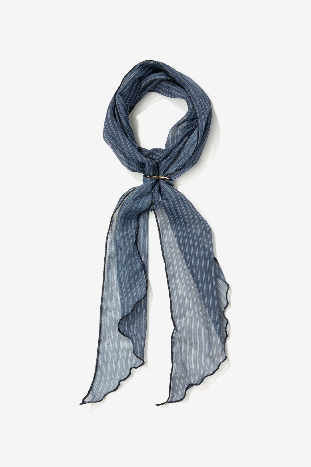 Pañuelo Skinny Rayas Vilanova azul con anilla dorada y estampado de rayas