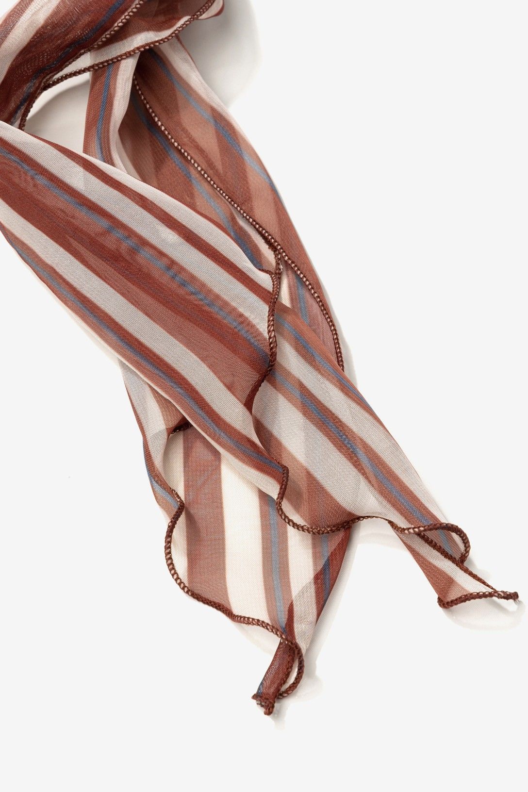 Pañuelo Skinny Anilla Vilanova marrón y crudo con rayas y anilla dorada