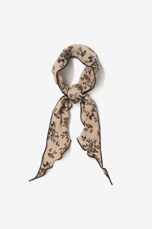 Bandana floral Vilanova beige y marrón en 100% algodón con borde ondulado