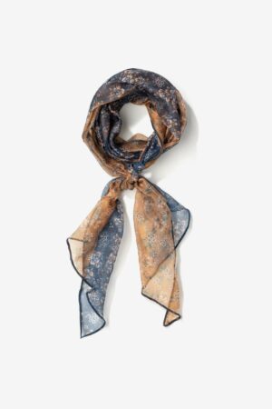 Pañuelo Skinny floral Vilanova azul y camel con estampado de flores