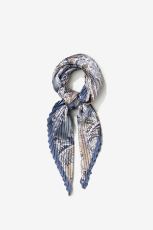 Bandana plisada paisley Vilanova azul con estampado en tonos beige y crudo