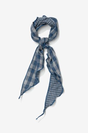 Bandana vichy Vilanova azul en 100% algodón con cuadros y borde ondulado