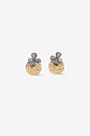 Pendientes Silvara Vilanova bicolor con círculo dorado y flor plateada