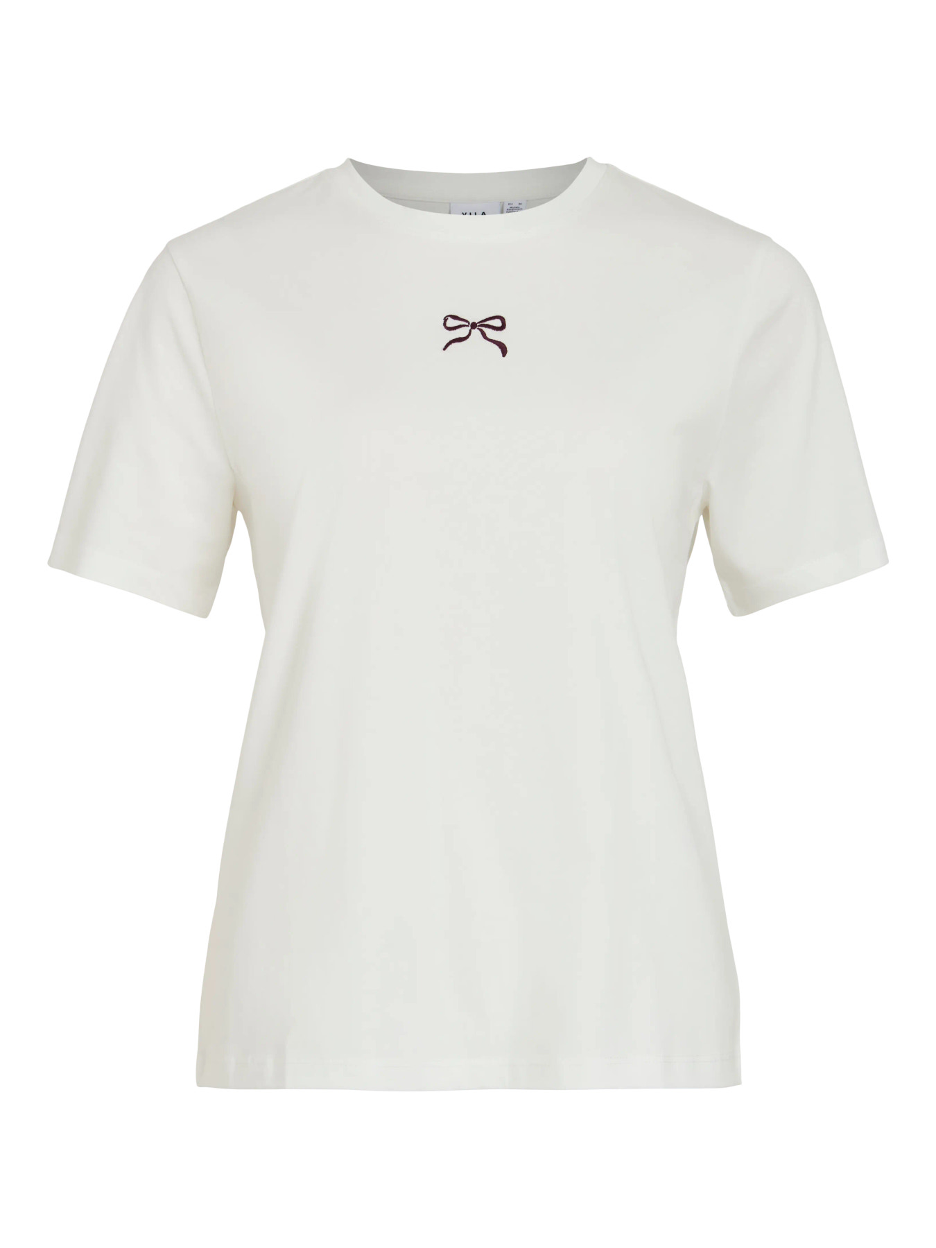 Camiseta Sybil Vila crudo con lazo bordado burdeos