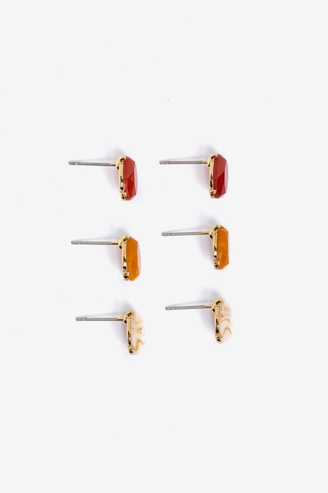 Pack 3 Pendientes Vilanova multicolor con piedras facetadas y acabado dorado.