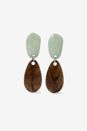 Pendientes colgantes Vilanova verde agua y marrón con diseño orgánico.