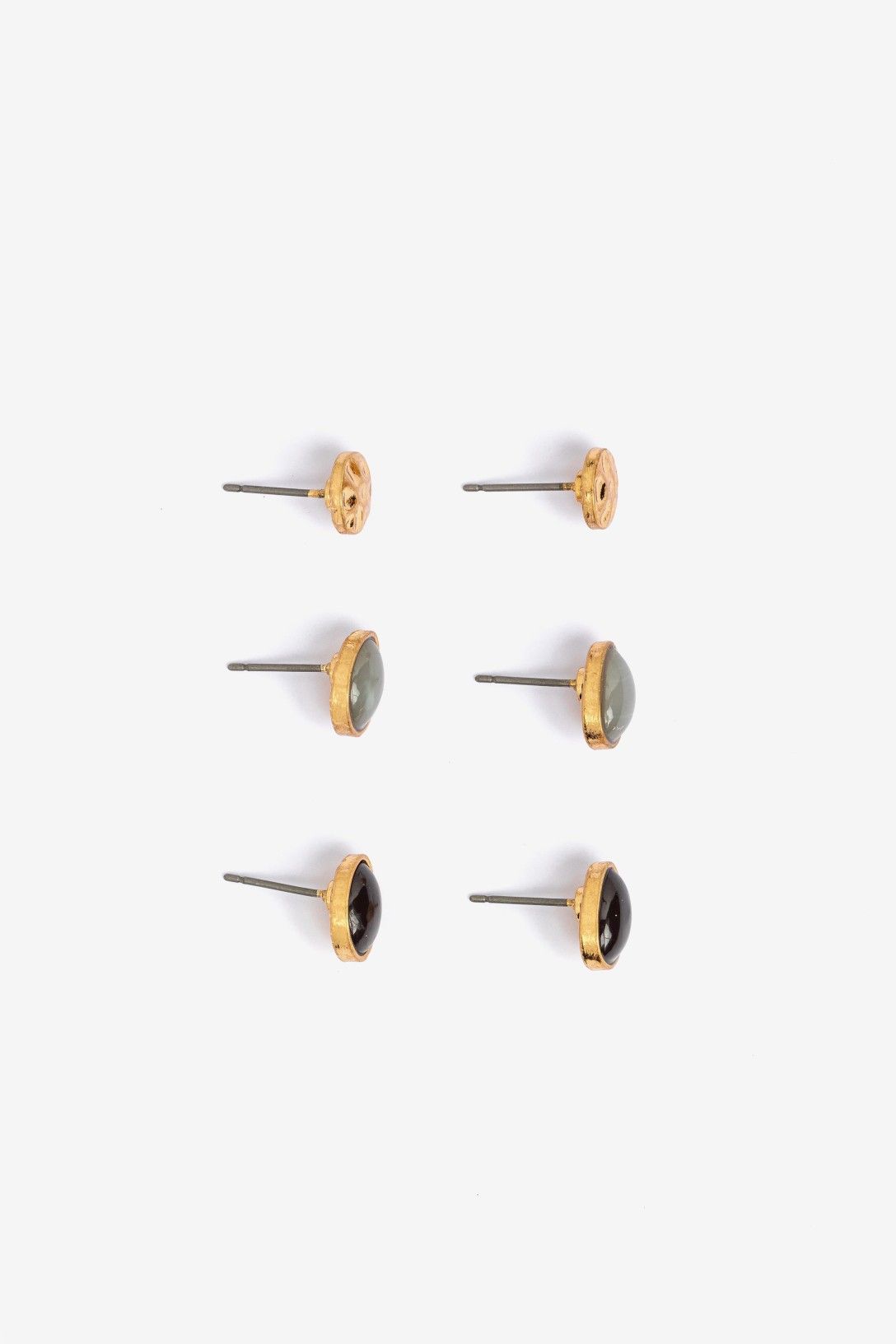 Set pendientes pequeños Vilanova dorado multicolor con tres pares de diseños diferentes.
