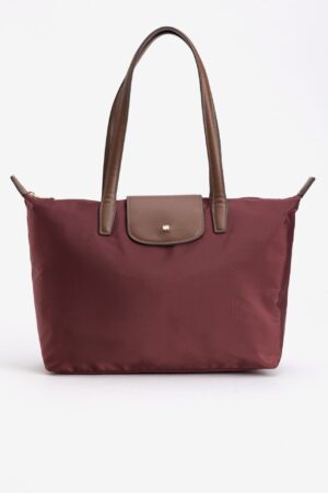 Bolso shopper de nylon Vilanova Burdeos con Asas Marrones, vista 1
