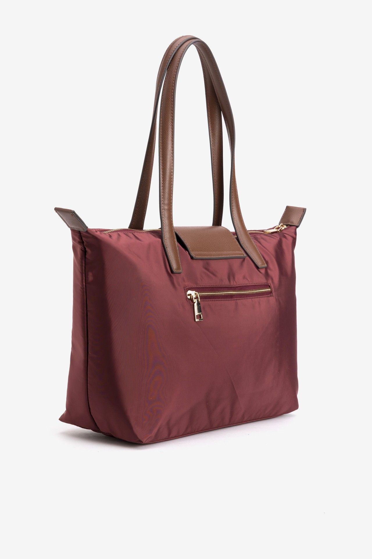 Bolso shopper de nylon Vilanova Burdeos con Asas Marrones, vista 2