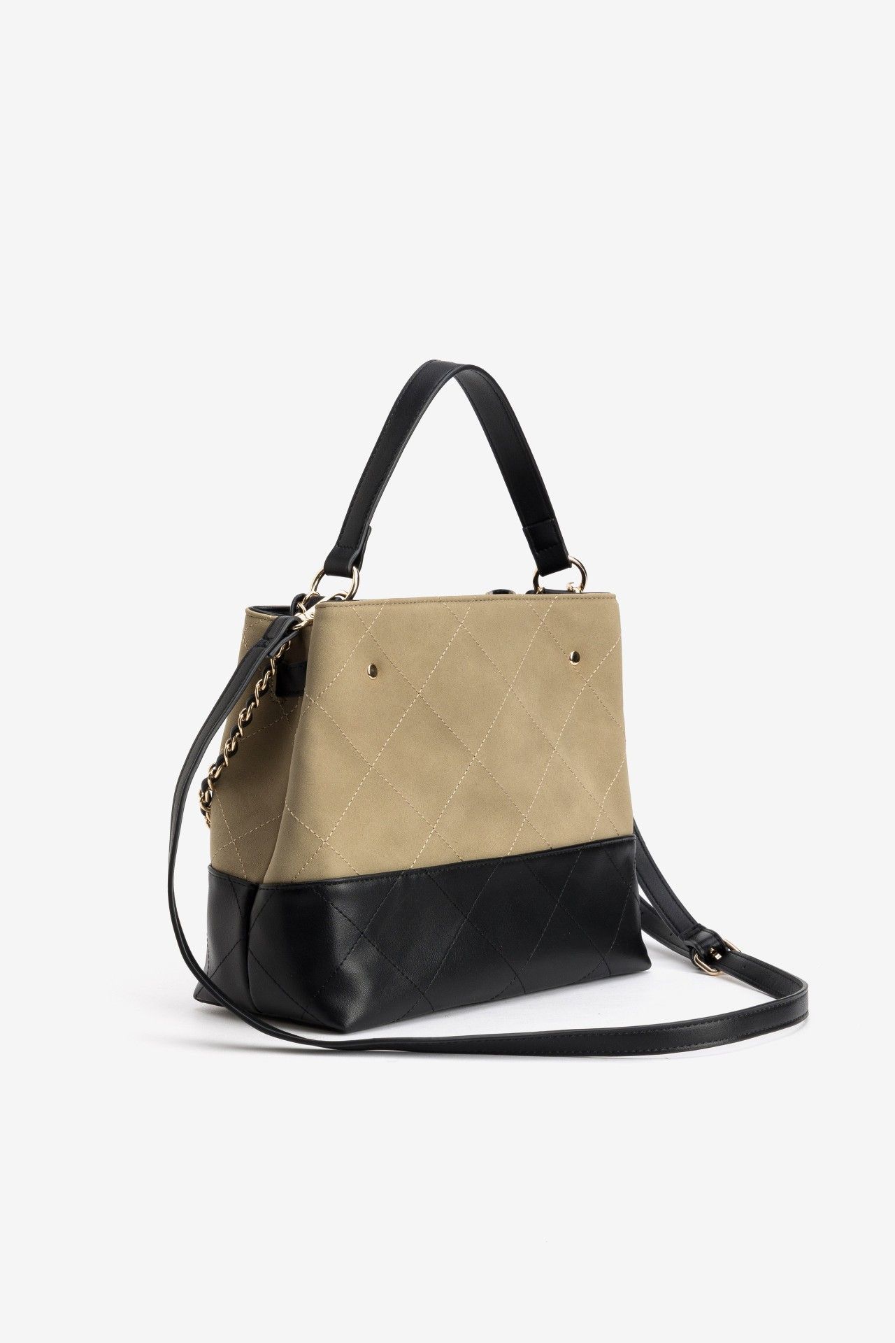 Bolso bucket Vilanova Beige y Negro con Cadena, vista 2