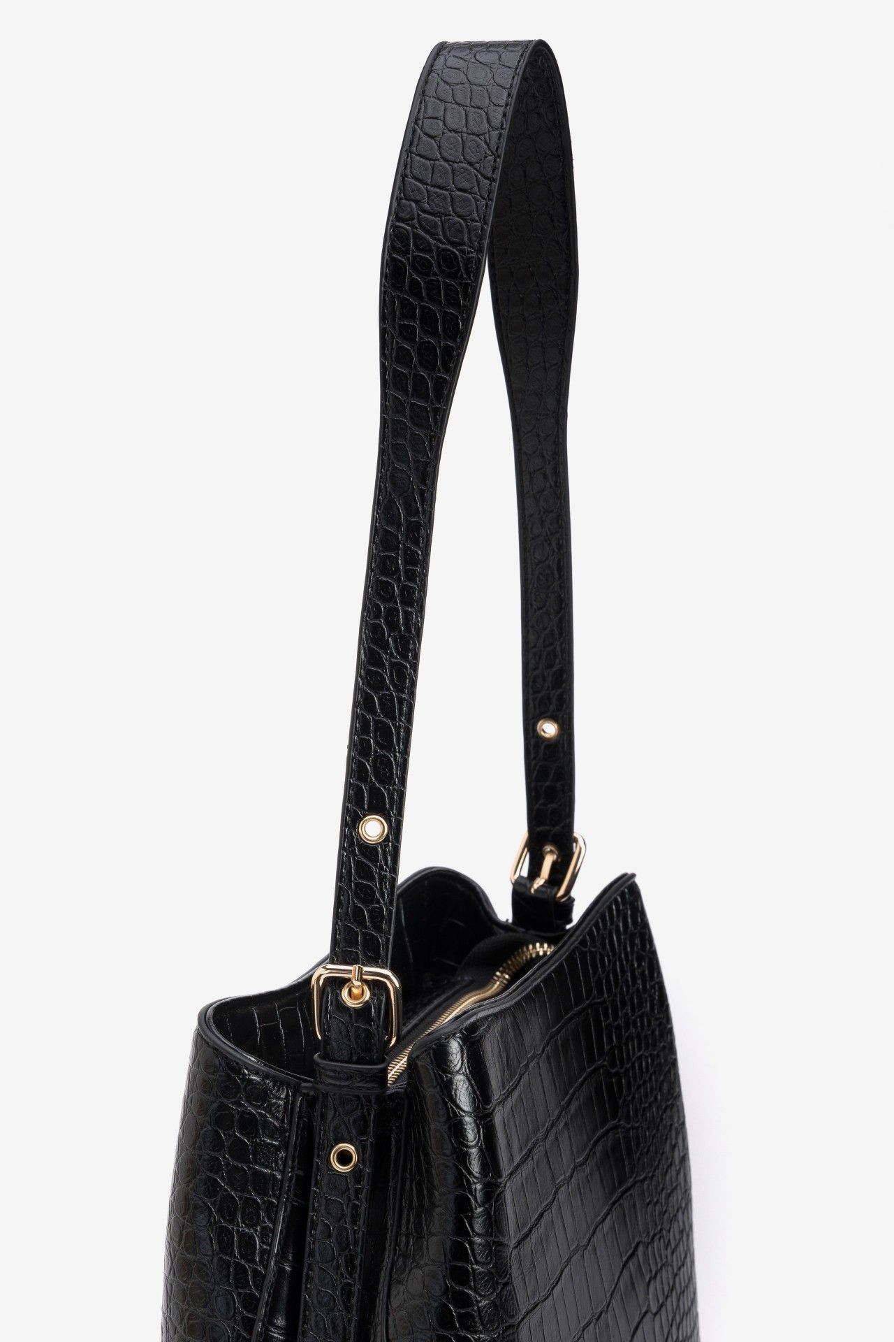Bolso de hombro Vilanova Negro Efecto Cocodrilo, vista 3