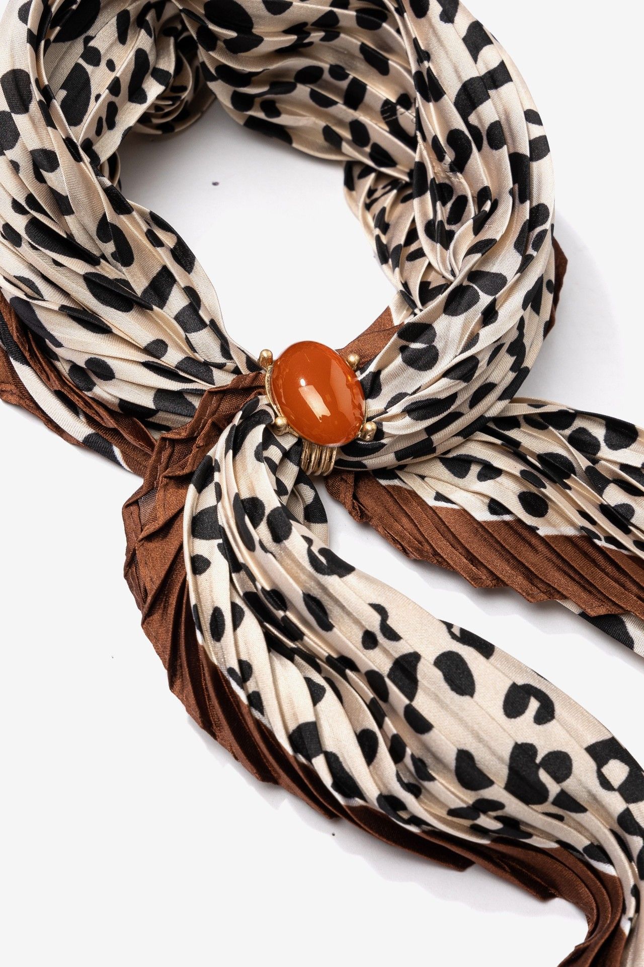 Bandana plisada Vilanova animal print marrón con detalle ámbar