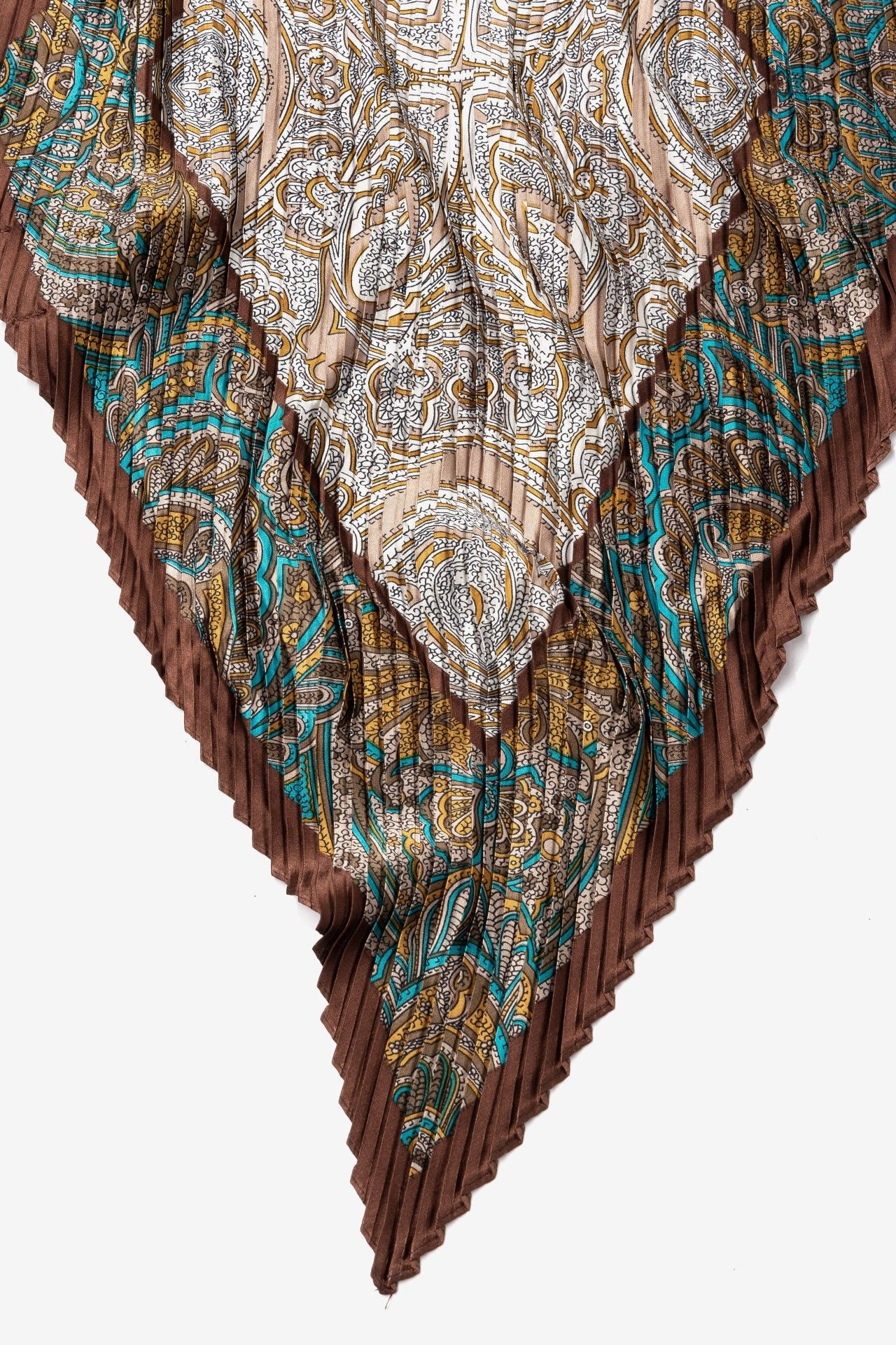 Bandana plisada Vilanova marrón con estampado paisley verde y dorado