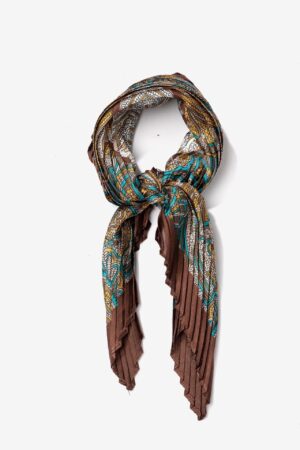Bandana plisada Vilanova marrón con estampado paisley verde y dorado