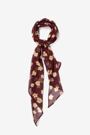 Pañuelo largo Vilanova burdeos con estampado floral amarillo