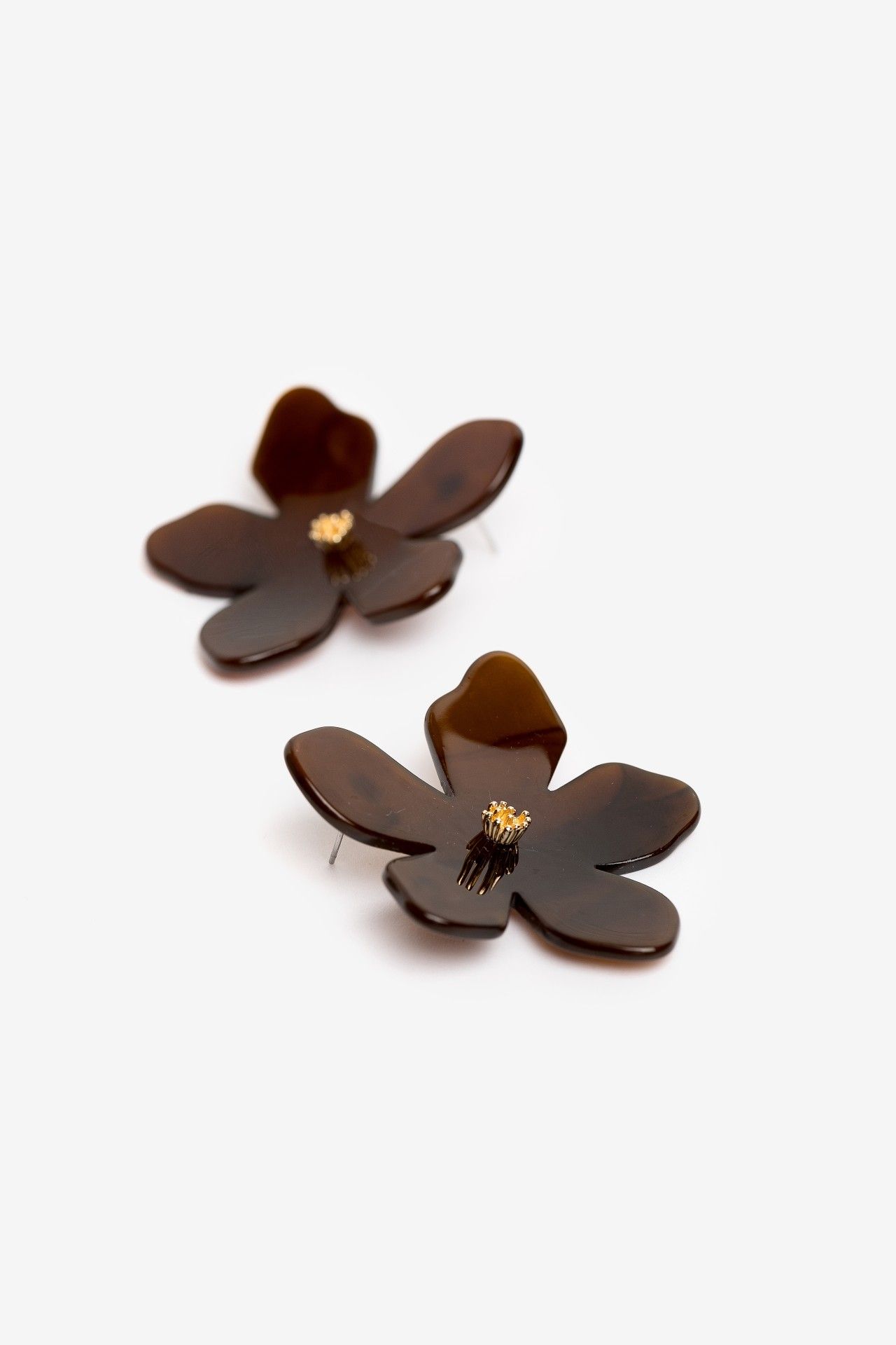 Pendientes Flor Vilanova marrón grandes con detalle dorado central