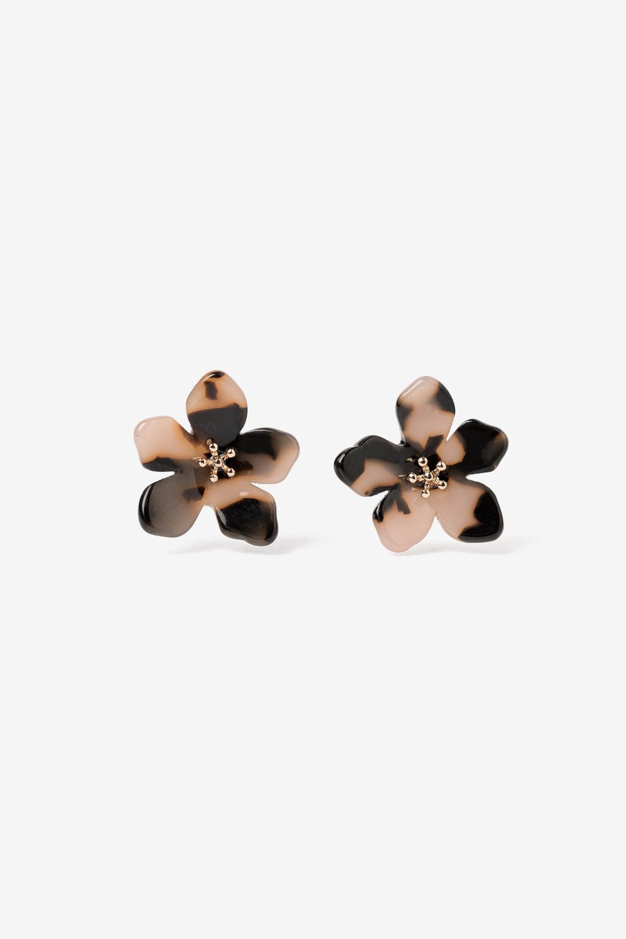 Pendientes Flor Vilanova rosa y negro con detalle dorado en el centro