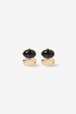 Pendientes Vilanova Negro y Beige con Borde Dorado, vista 1