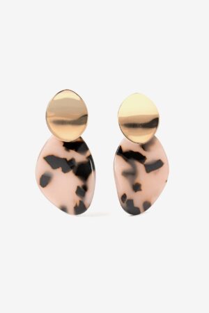 Pendientes Vilanova rosa y dorado con base jaspeada en rosa y negro