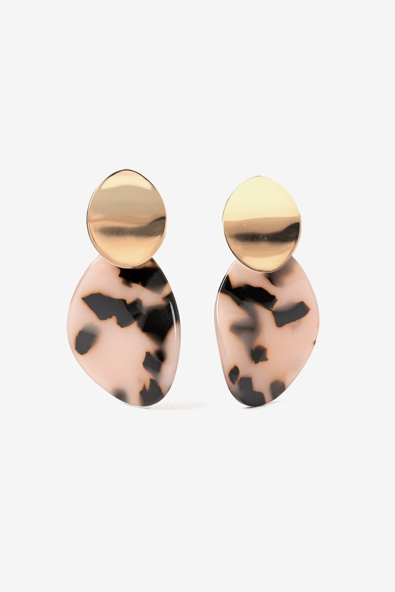 Pendientes Vilanova rosa y dorado con base jaspeada en rosa y negro